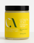 Jar of Lemon Zest sugar scrub from The Christian Apothecary on a white background